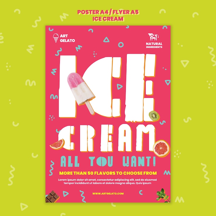 Free PSD maximalism style ice cream poster