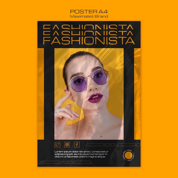 PSD gratuito modello di poster di massimalista marchio fashionista