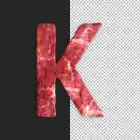 Free PSD meat alphabet on black background, letter k