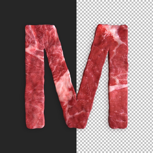 Free PSD meat alphabet on black background, letter m