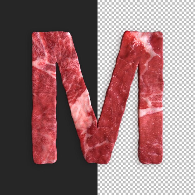 Meat Alphabet on black background, Letter M