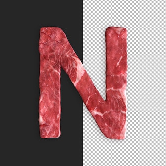 Meat alphabet on black background, letter n