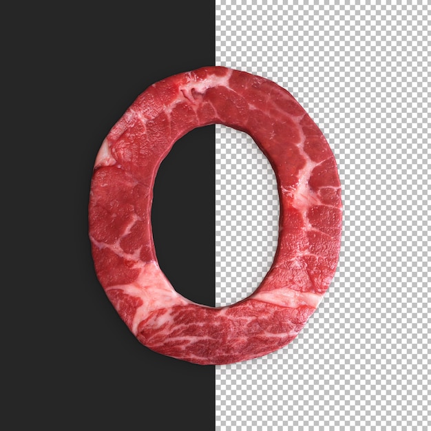 Free PSD meat alphabet on black background, letter o