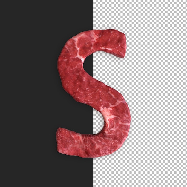 Free PSD meat alphabet on black background, letter s