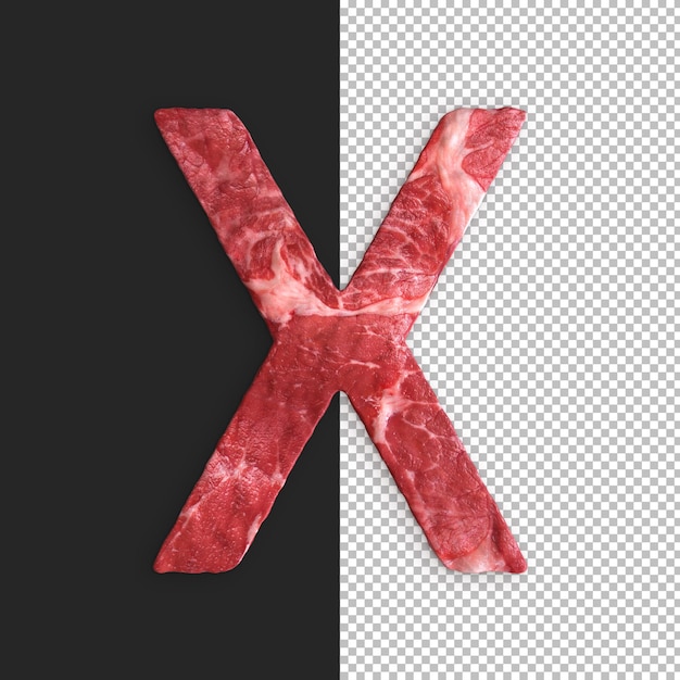 Free PSD meat alphabet on black background, letter x