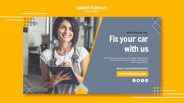 Mechanic assistance with female worker banner template