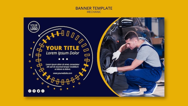 Free PSD mechanic business man fixing the car banner