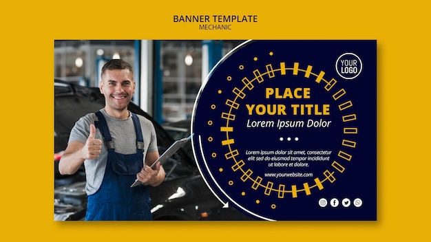 Mechanic business man with thumbs up banner