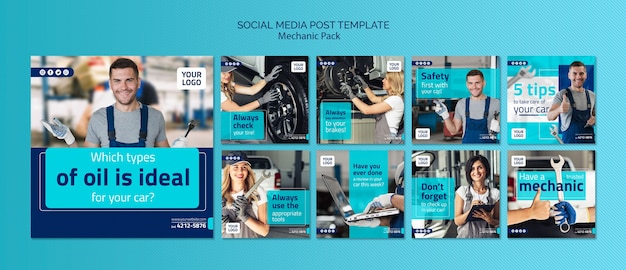 Mechanic social media posts template with photo