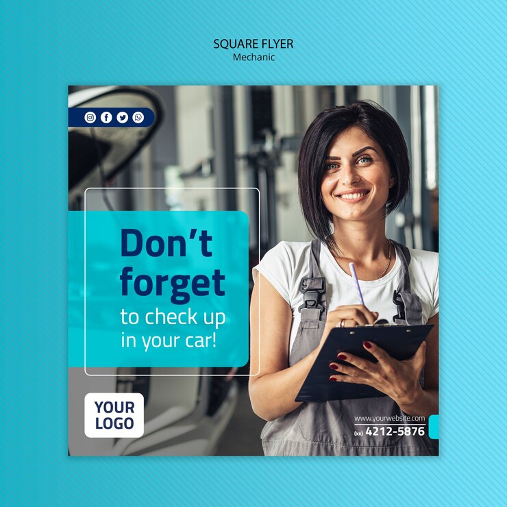 Free PSD mechanic square flyer template with photo