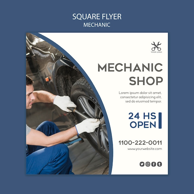 Mechanic Template Square Flyer – Free PSD Download