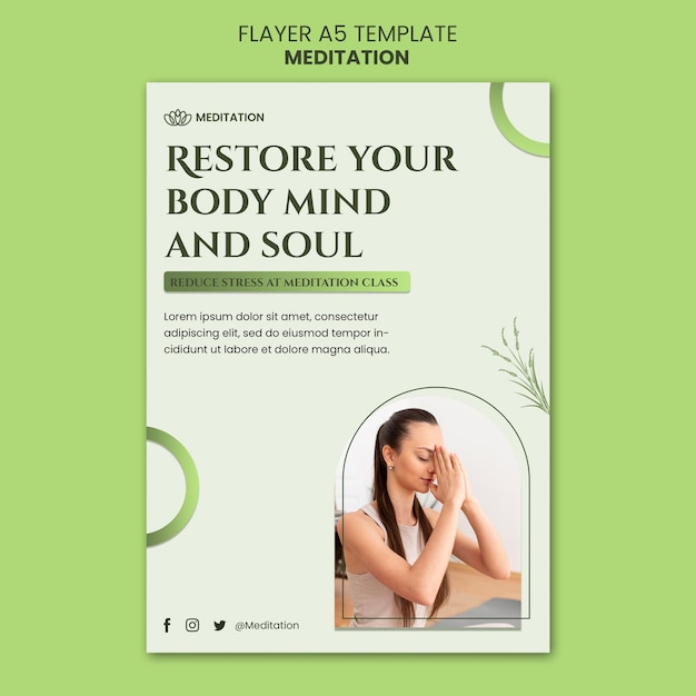 Free PSD mediation vertical flyer template with woman doing yoga