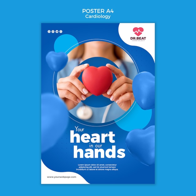 Бесплатный PSD Медик держит игрушечное сердце в руках шаблон плаката