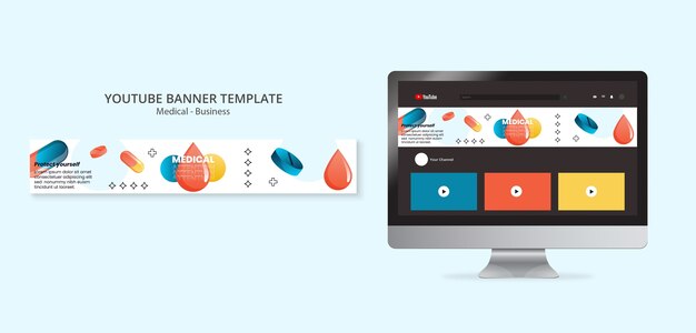 PSD gratuito modello di banner youtube per assistenza medica