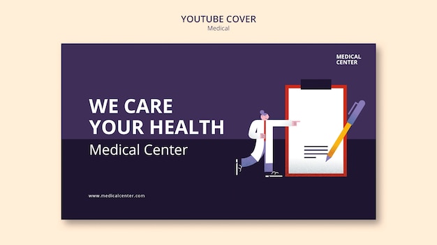 PSD gratuito modello di copertina di youtube per assistenza medica