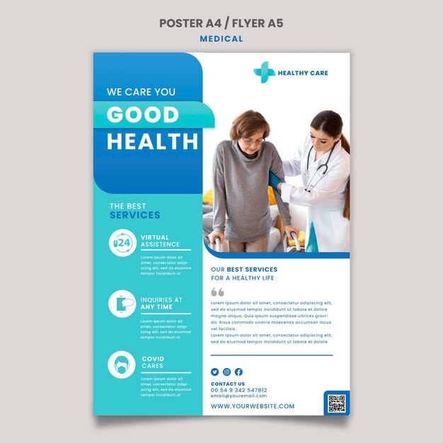 Medical care poster and flyer template design