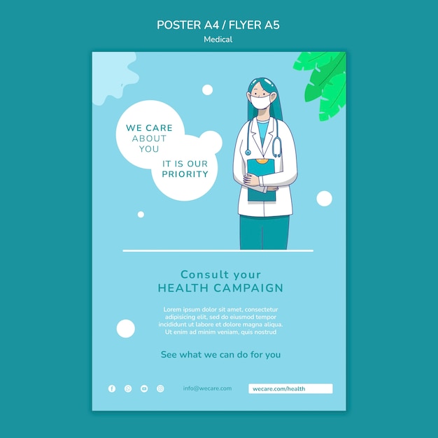 Free PSD medical care priority poster template