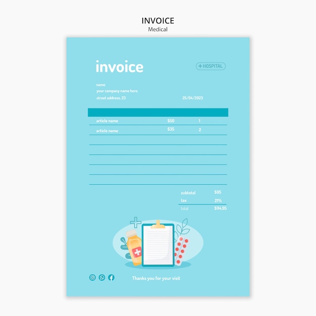 Free PSD medical center invoice template