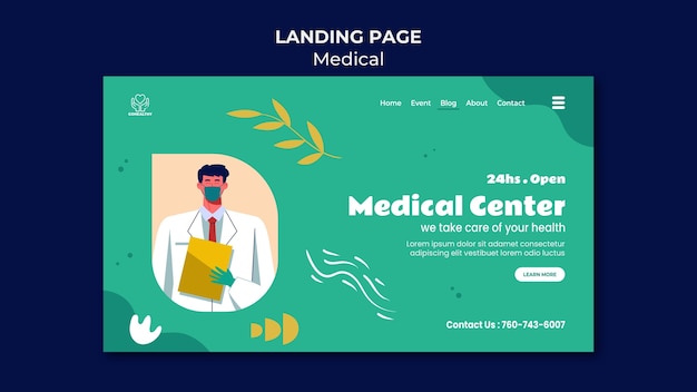 PSD gratuito modello di pagina di destinazione del centro medico