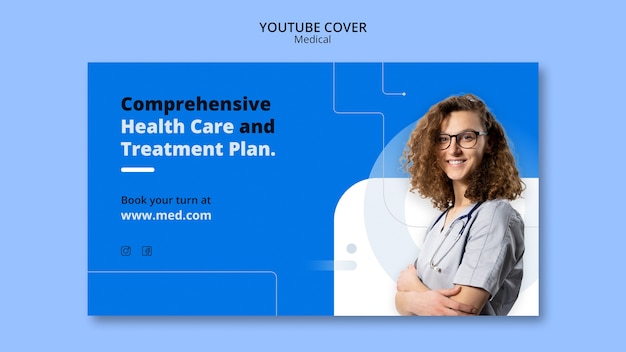 PSD gratuito modello di copertina di youtube del concetto medico