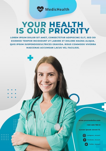 PSD gratuito modello di poster di priorità medica