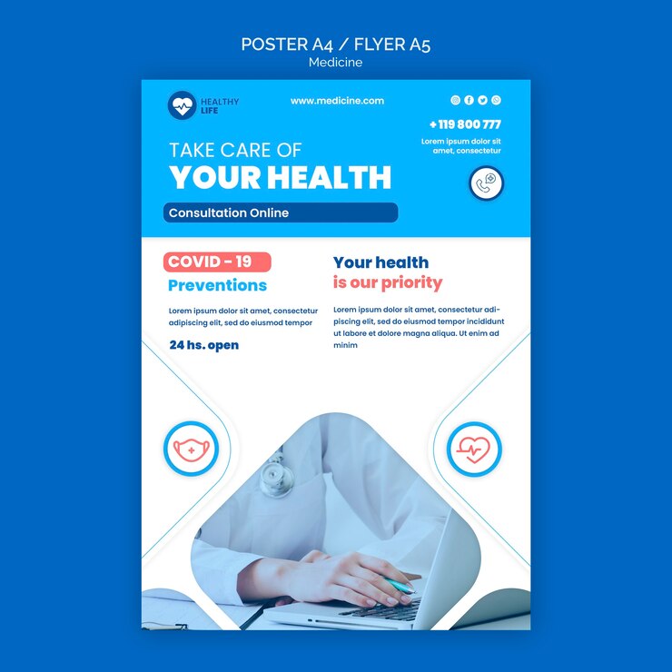 Free PSD medicine online poster template