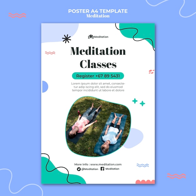 Бесплатный PSD Плакат медитации и осознанности