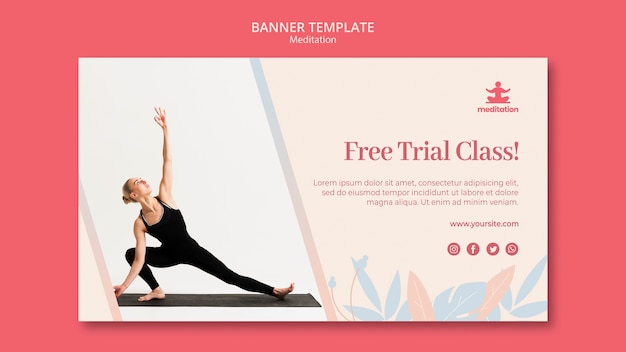 Meditation classes banner with picture of woman exercising