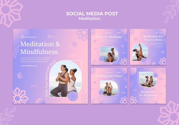 PSD gratuito raccolta di post di instagram sullo stile di vita di meditazione