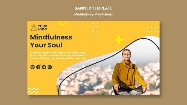 PSD gratuito modello di banner di meditazione e consapevolezza