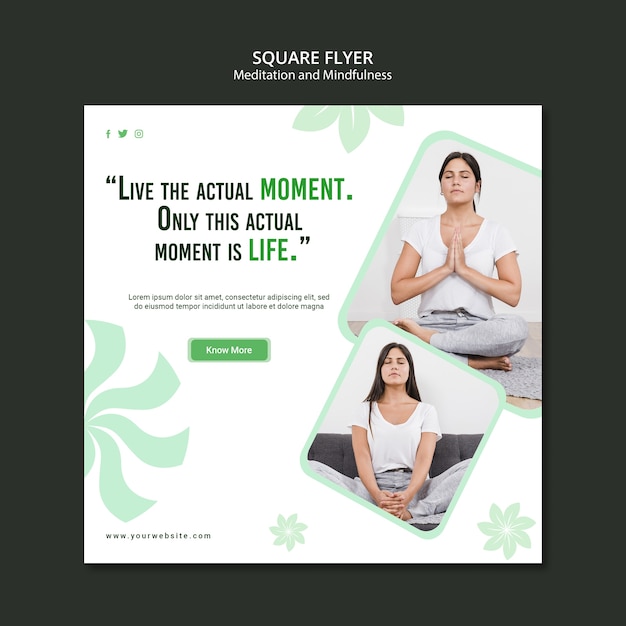 Free PSD meditation and mindfulness flyer concept