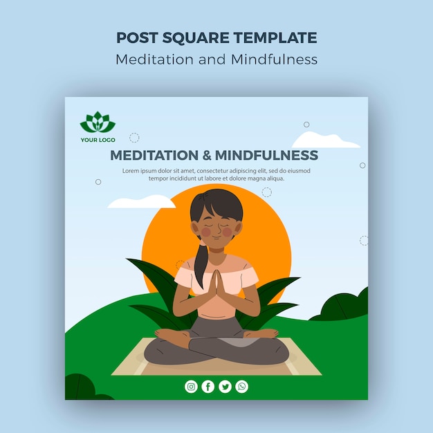 PSD gratuito modello quadrato post meditazione e consapevolezza