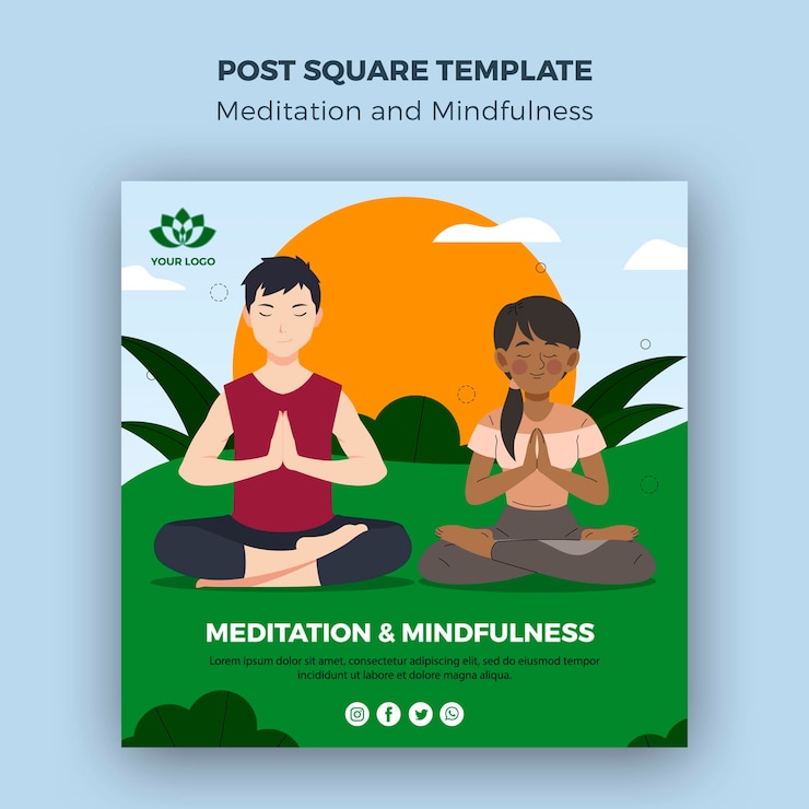 मुफ़्त PSD ध्यान और mindfulness पोस्ट स्क्वायर टेम्पलेट