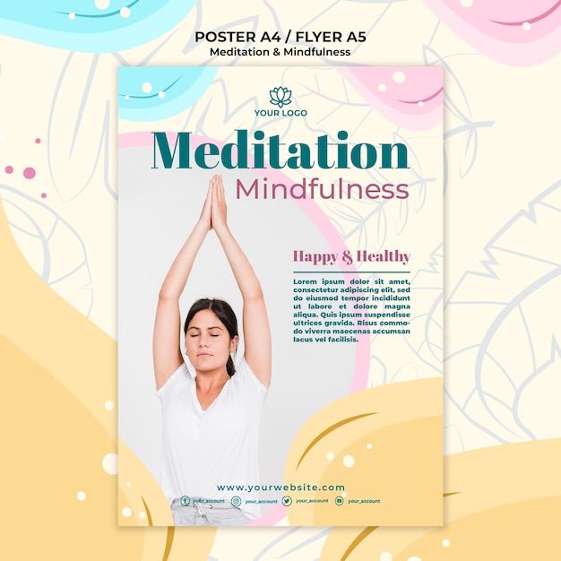 PSD gratuito stile di poster di meditazione e consapevolezza
