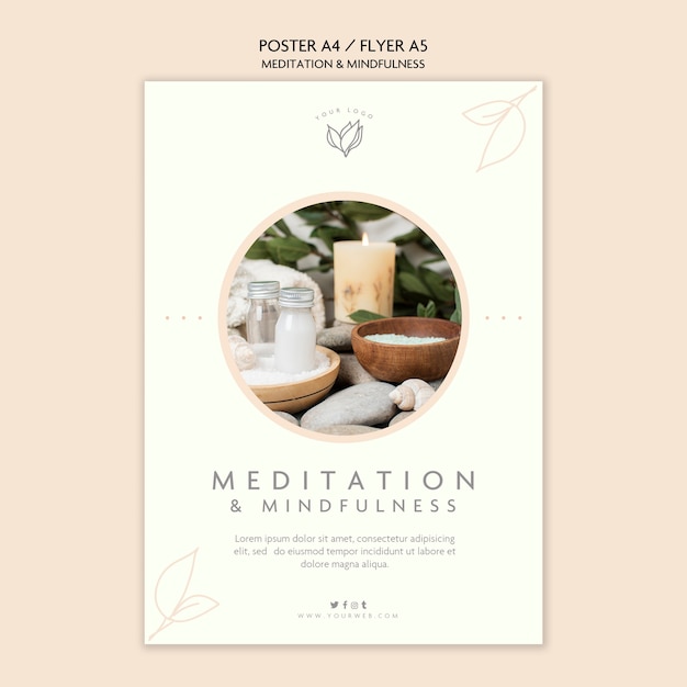 PSD gratuito tema del poster di meditazione e consapevolezza