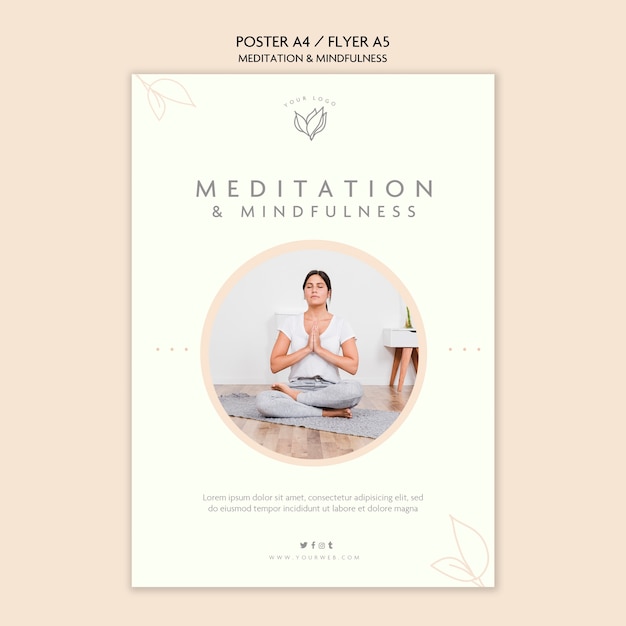PSD gratuito poster di meditazione e consapevolezza