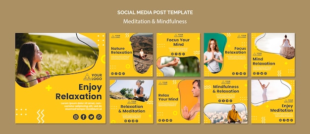 Modello di post sui social media per meditazione e consapevolezza