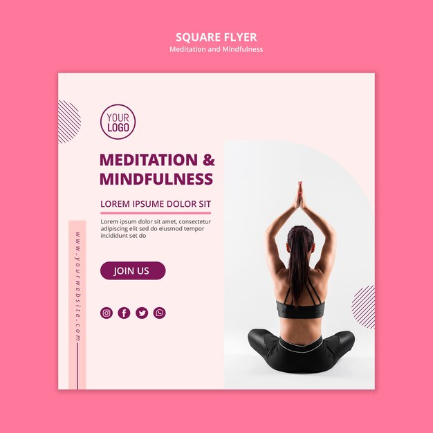 Meditation and yoga square flyer template