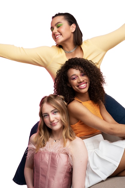 medium shot cool women posing together