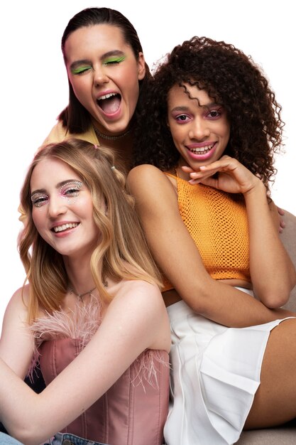 medium shot cool women posing together