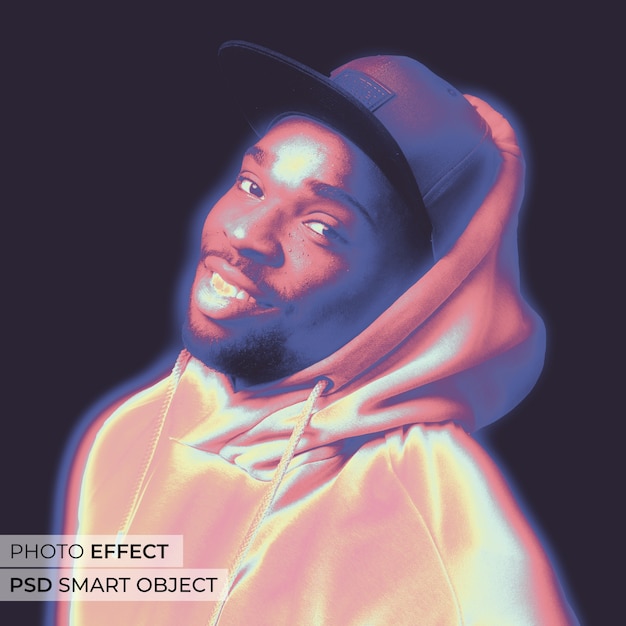 Free PSD medium shot man posing thermal camera effect