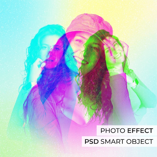 Free PSD medium shot woman posing triple color effect