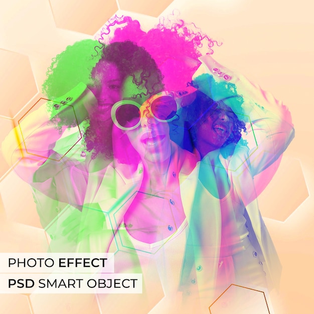 Free PSD medium shot woman posing triple color effect