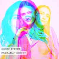 Free PSD medium shot woman posing triple color effect