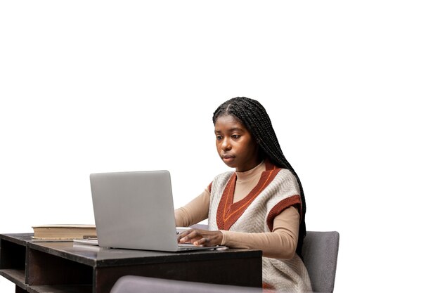 medium shot woman studying