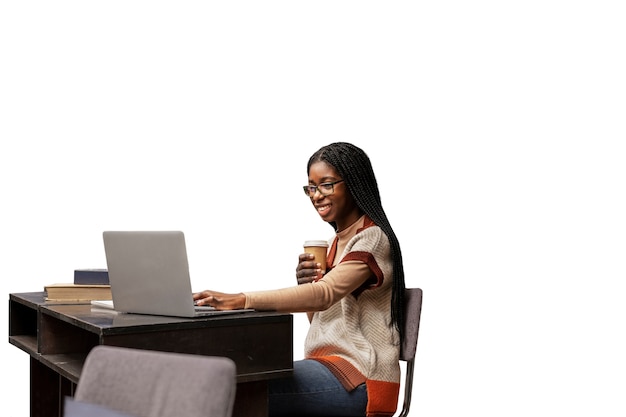 medium shot woman studying