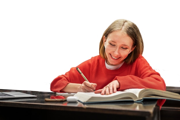 medium shot woman studying