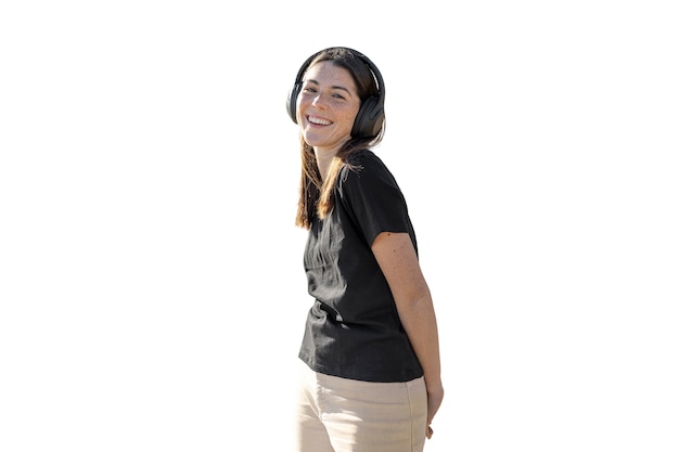 무료 PSD 중간 샷 여자 착용 헤드폰