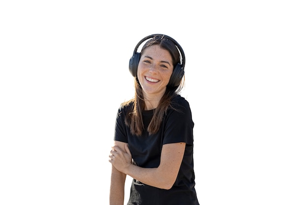 Free PSD medium shot woman wearing headphones