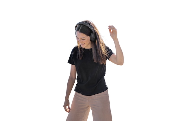 Medium shot woman wearing headphones